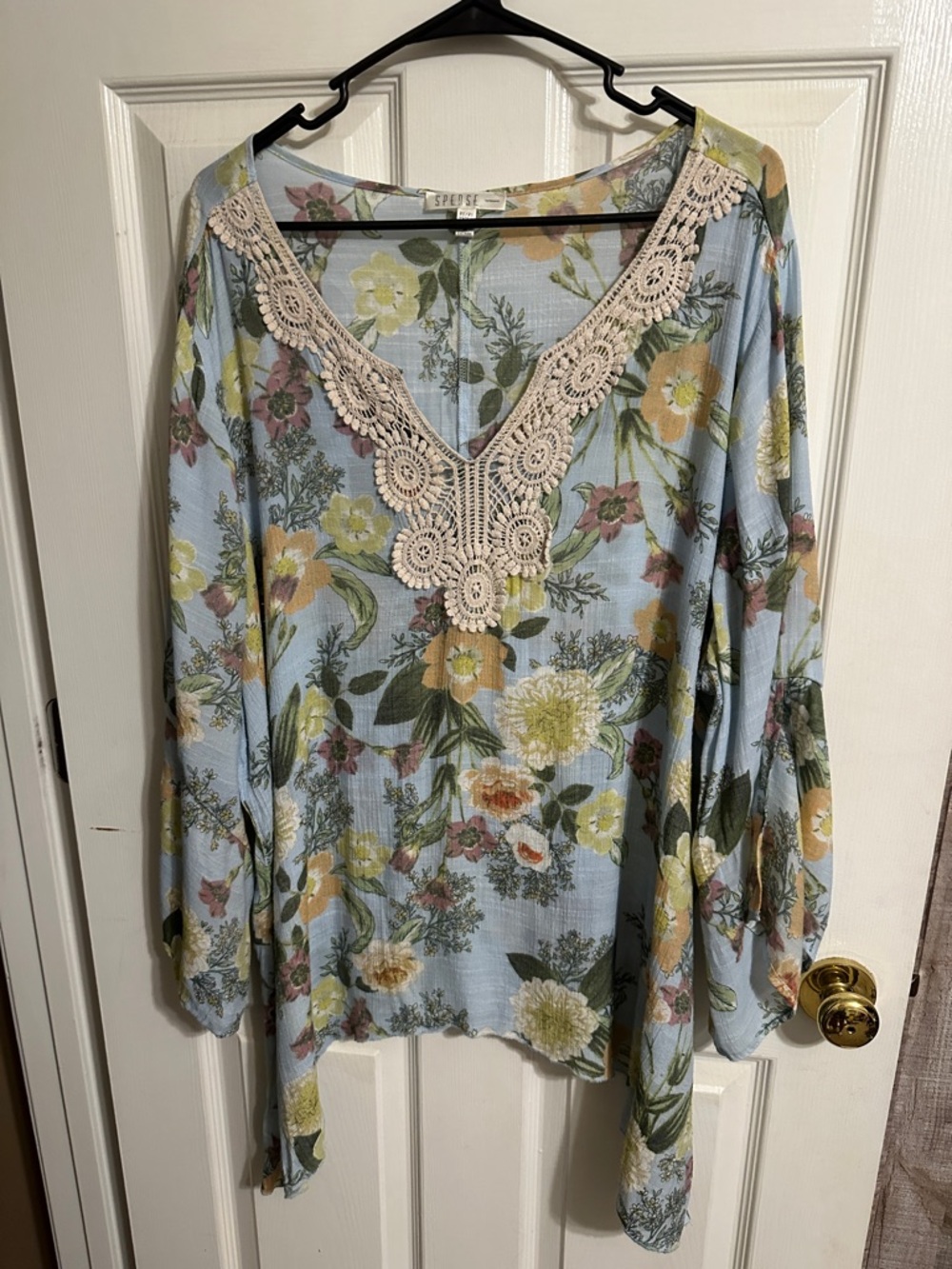 Spense Light Blue Floral Tunic with Crochet V-Neck